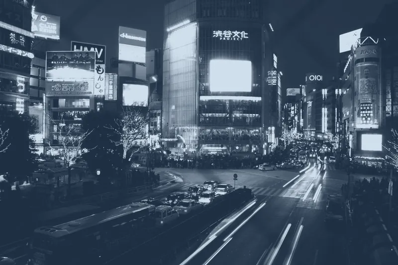 Avenida iluminada de noche
